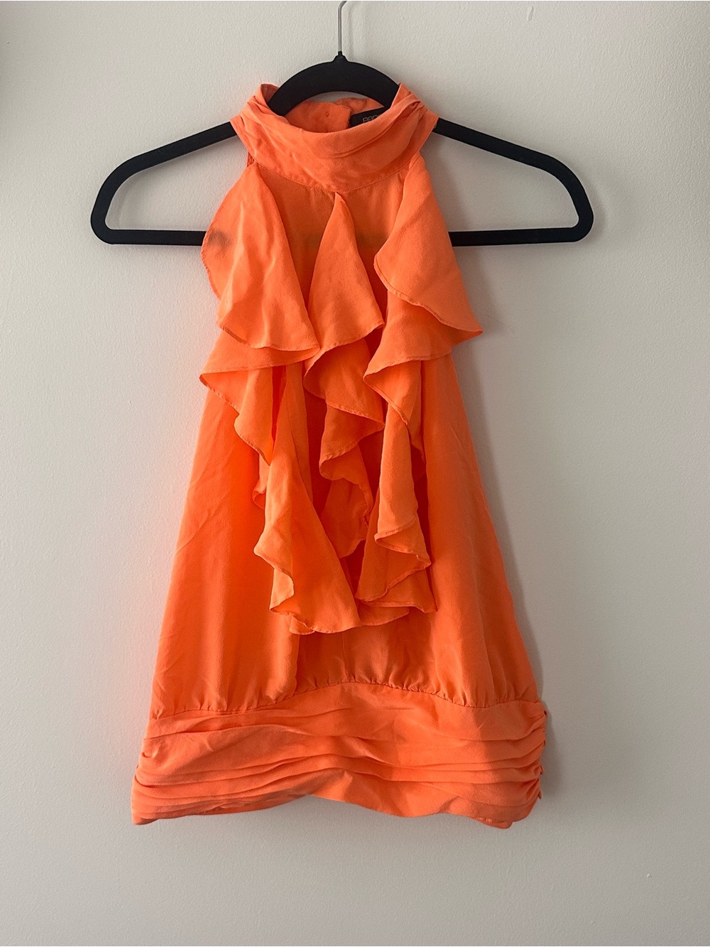 Vintage Y2K 100% Silk High Neck Orange Ruffle Top